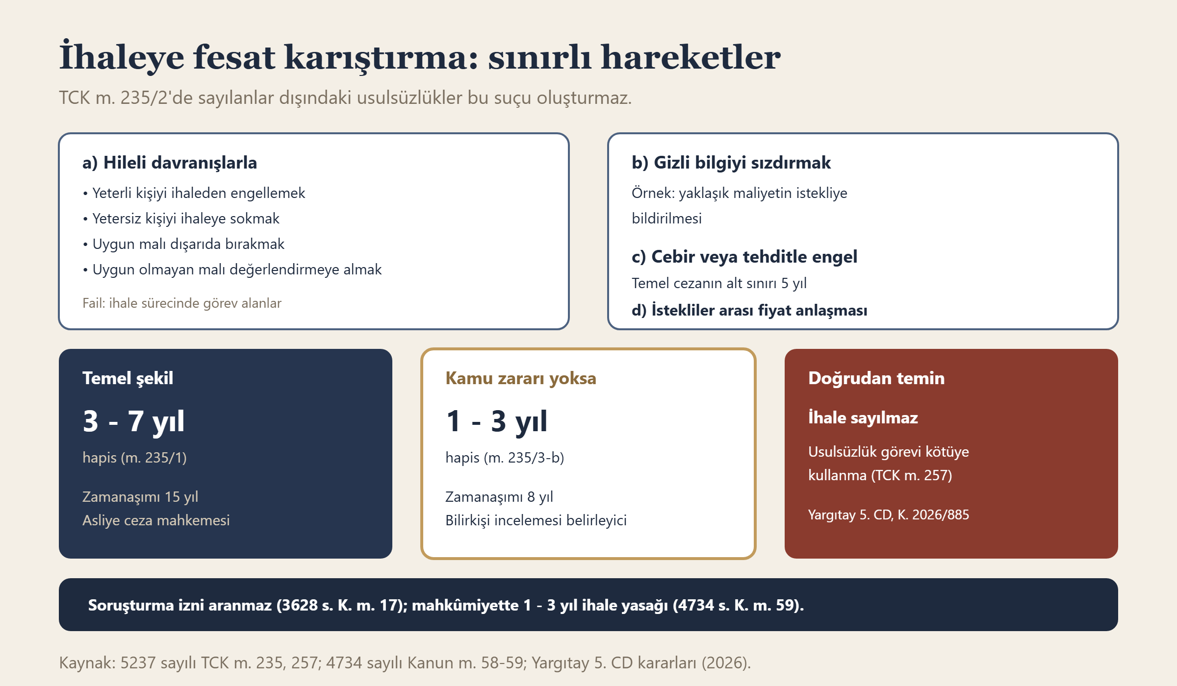 İhaleye fesat karıştırmanın seçimlik hareketleri, cezaları, kamu zararı ölçütü ve doğrudan temin ayrımı