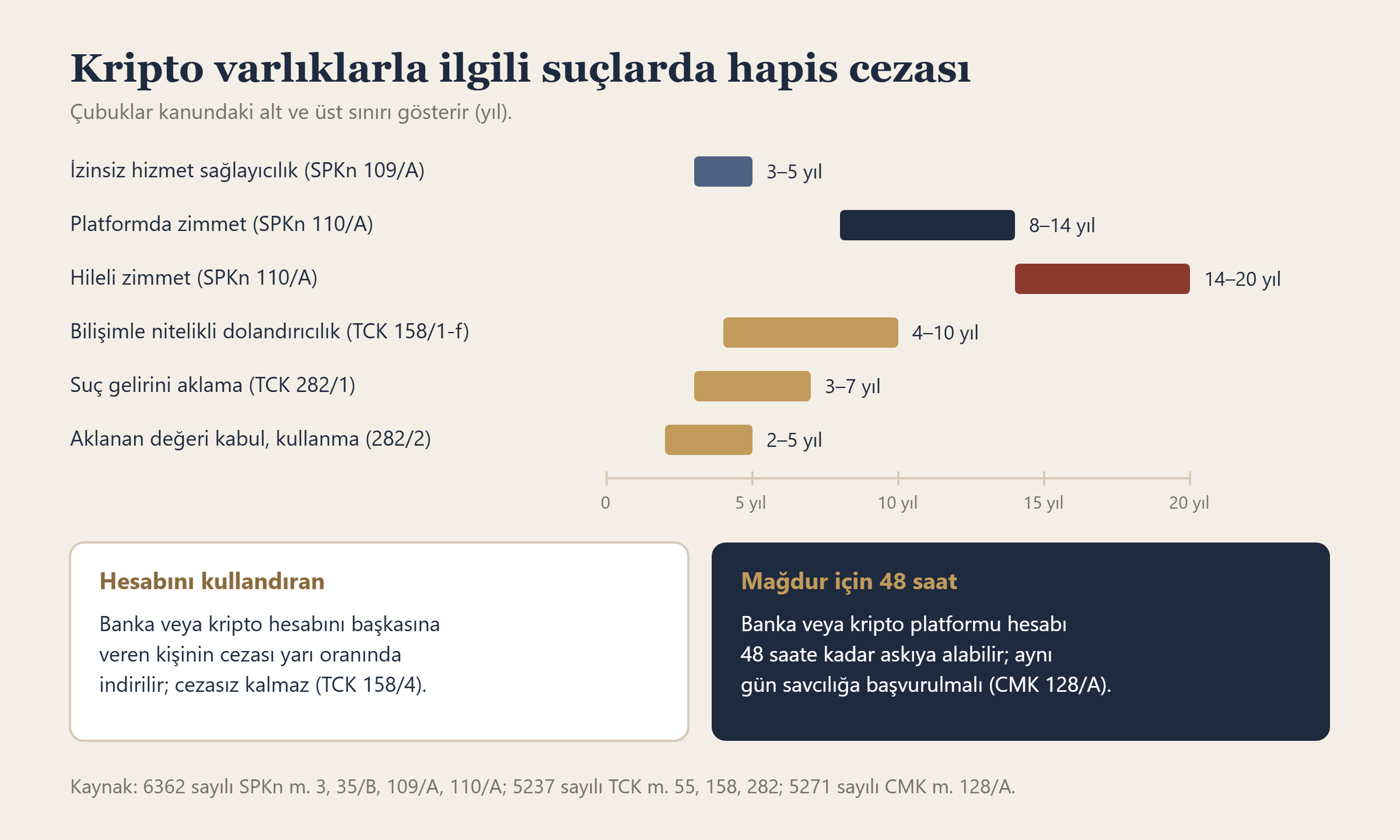 Kripto varlıklarla ilgili suçlarda kanunda öngörülen hapis cezası aralıkları