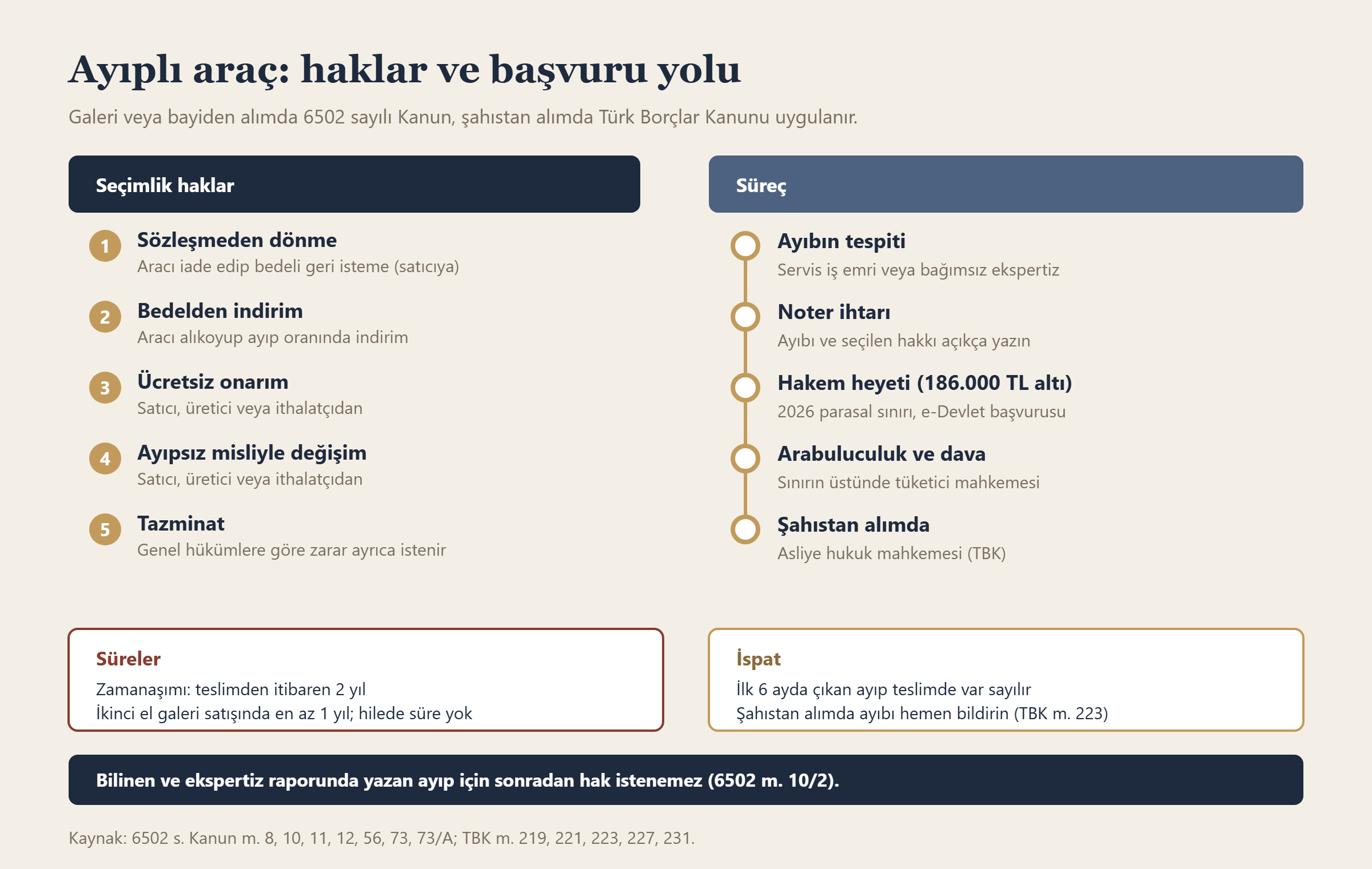 Ayıplı araç: haklar ve başvuru yolu bilgi grafiği