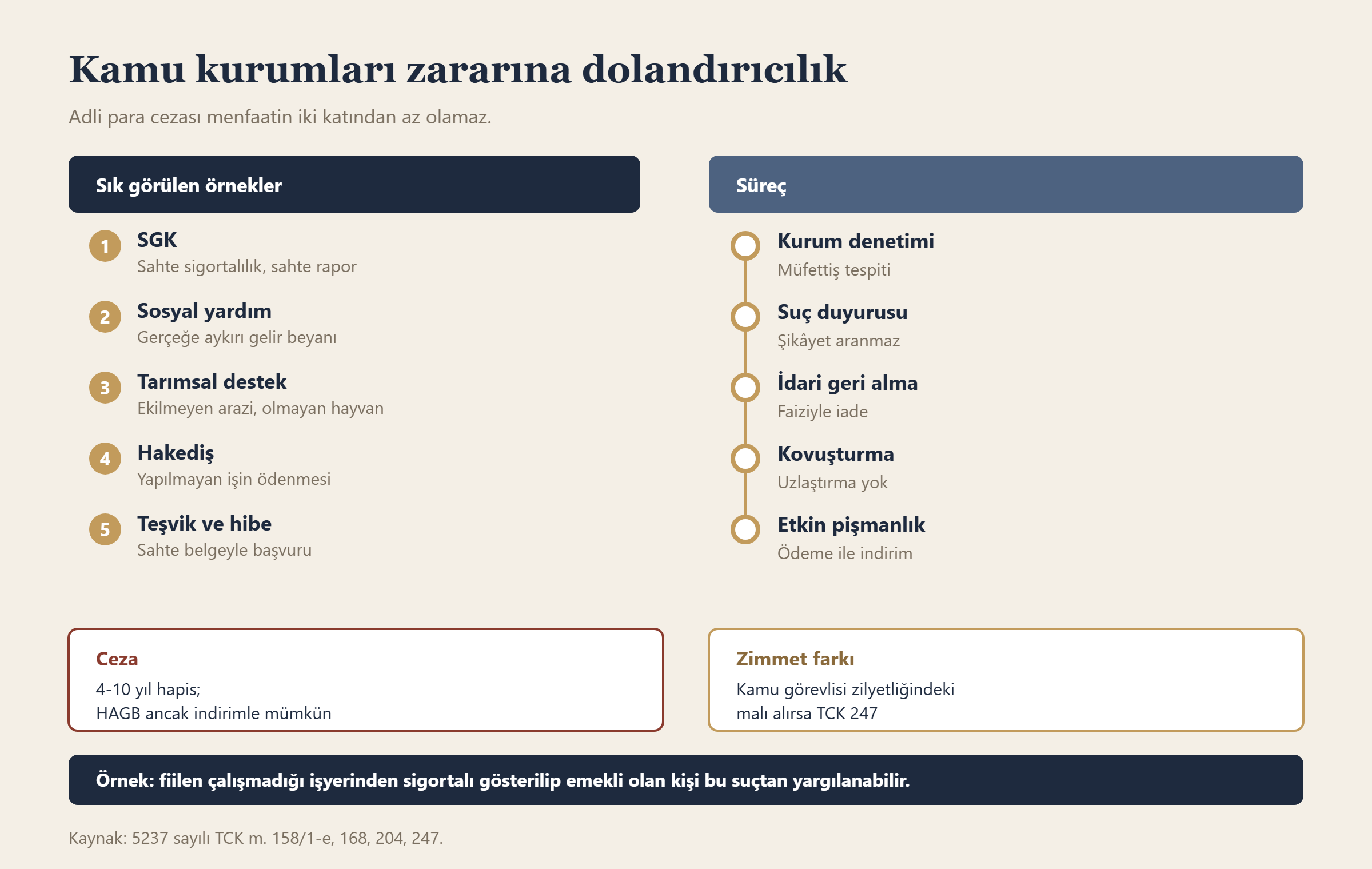 Kamu kurumları zararına dolandırıcılık bilgi grafiği