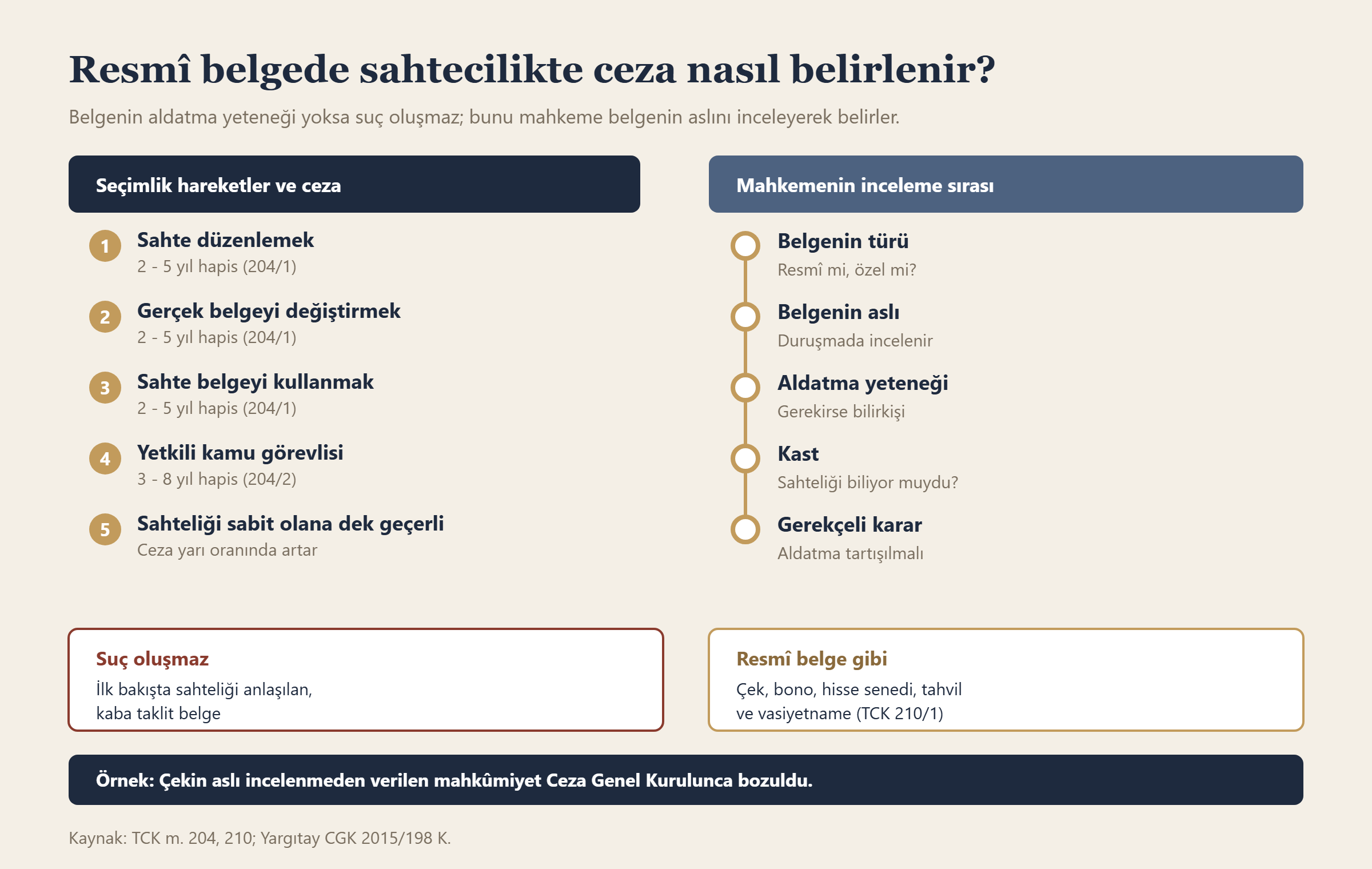 Resmî belgede sahtecilikte ceza nasıl belirlenir? bilgi grafiği