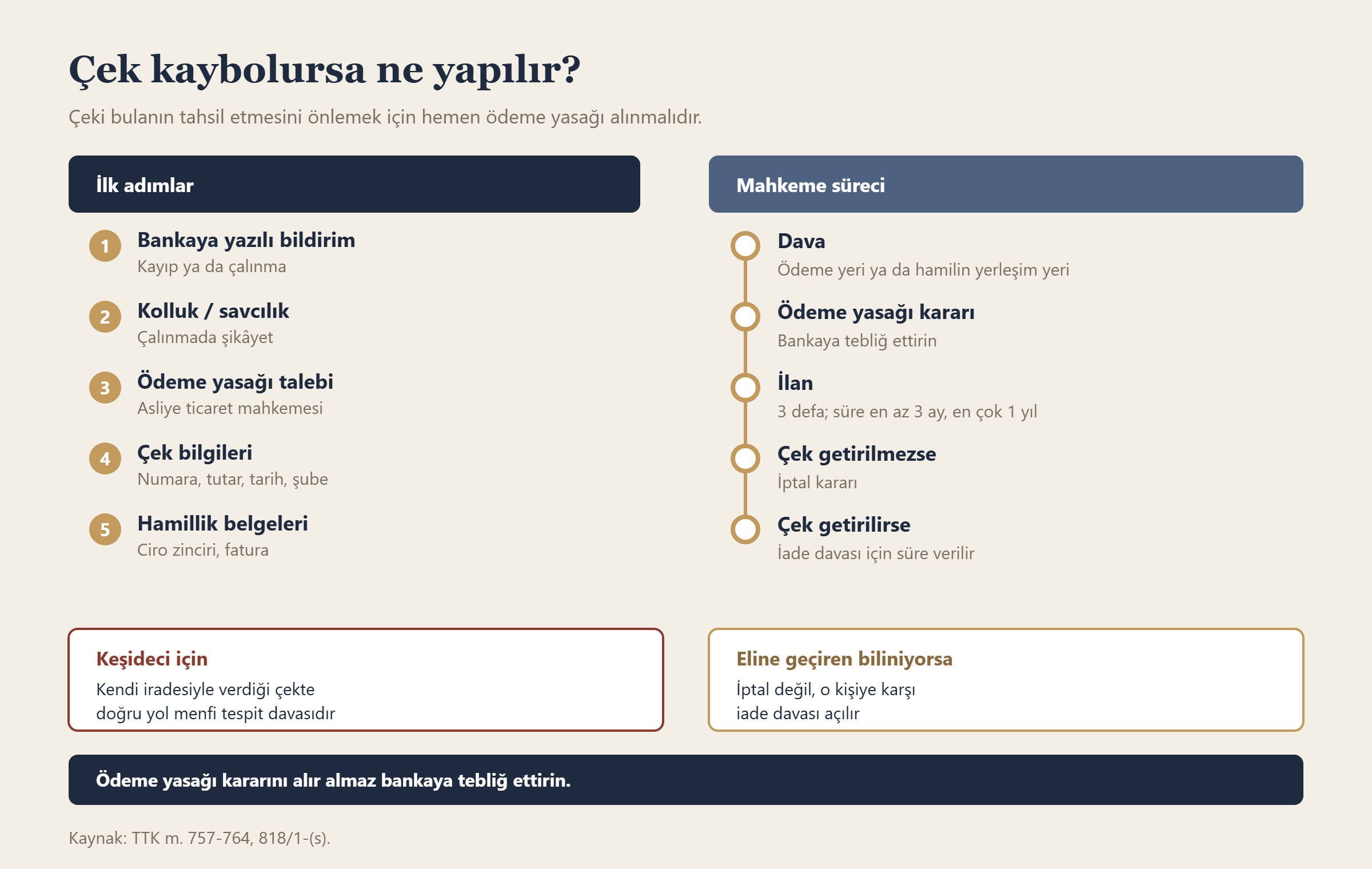 Çek kaybolursa ne yapılır? bilgi grafiği